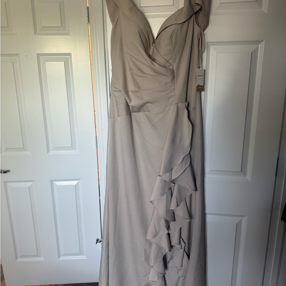 Elegant Cream Ruffle Evening Gown